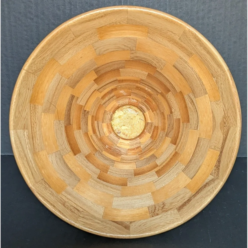 Vintage Hand Turned Segmented Elm/Pine Wood Bowl 6 3/4